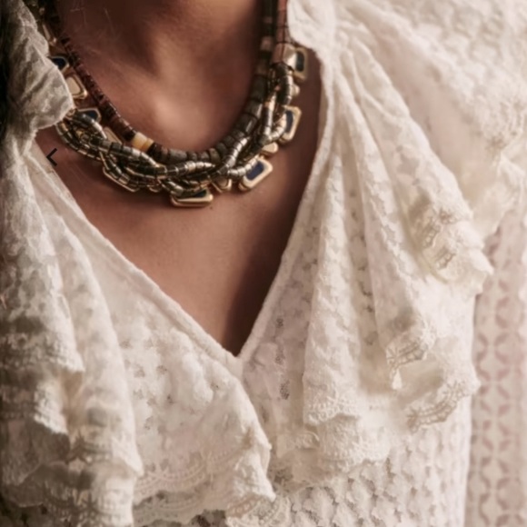 Sezane Stessy Blouse Ecru Top Size 46 French‎ US 14 Ruffle Lace Romantic Minimal - Picture 15 of 15